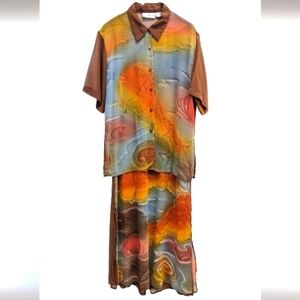 Liz Sports fish print vintage women's matching set dress size S